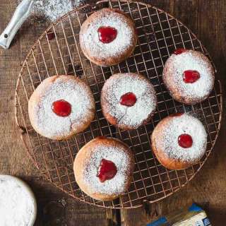 Dairy-free and gluten-free sufganiyot, aka Hanukkah jelly donuts