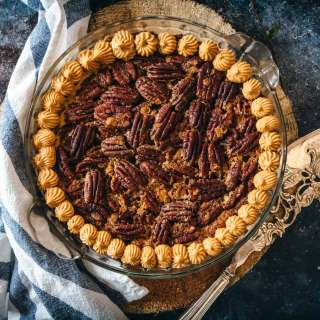 Gluten free pecan pie with maple dulce de leche cream