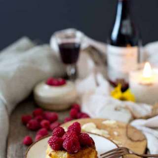 Gluten-free white chocolate lava cakes with raspberries