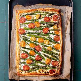 Cherry Tomato, Asparagus, and Herbed Ricotta Tart
