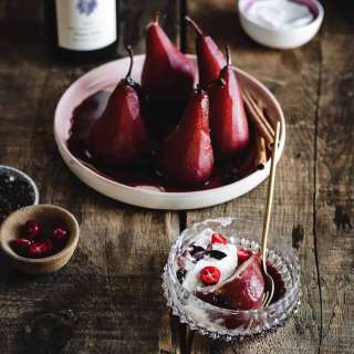 Wine Poached Pears with Yogurt