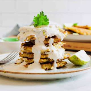 Plantain Latkes with Lime Crema