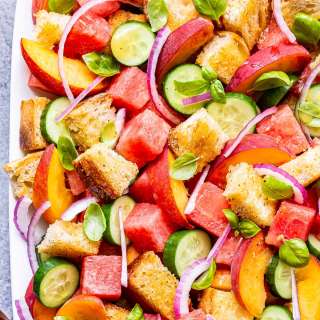 Watermelon Peach Panzanella Salad
