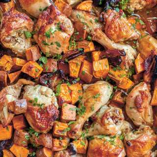 Roast Chicken with Sweet Potatoes and Dates