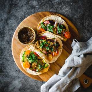 Halloumi Tacos With Pepita Salsa, Cherry Tomatoes And Avocados