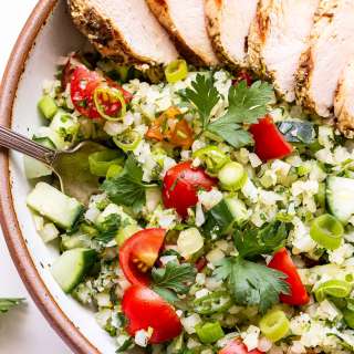 Greek Lemon Grilled Chicken with Cauliflower Tabbouleh