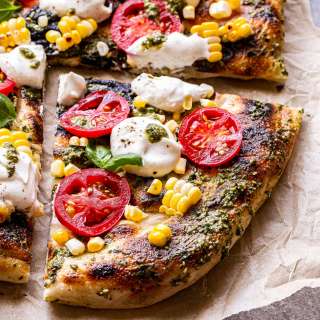 Grilled Corn, Tomato and Pesto Pizza