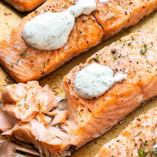 Baked Salmon with Lemon Dill Yogurt Sauce