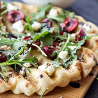 Grilled Cherry, Goat Cheese, and Arugula Pizza