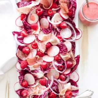 Radicchio Salad with Raspberries, Radishes, Prosciutto, and Raspberry Champagne Vinaigrette