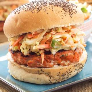 Teriyaki Salmon Burgers with Asian Slaw