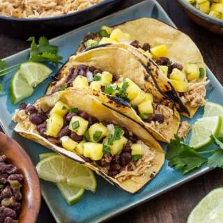 Cuban Chicken and Black Bean Tacos with Pineapple Salsa