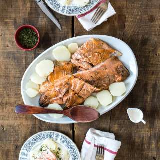 Nordic fire-grilled salmon with potatoes and cream
