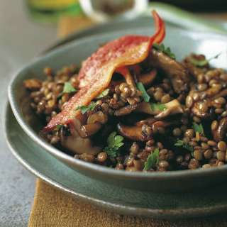 Sautéed Bacon, Mushrooms, and Lentils