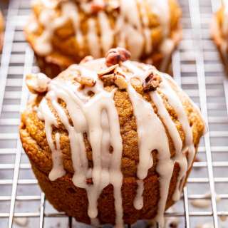Pumpkin Pecan Muffins with Bourbon Maple Glaze