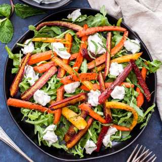 Five-Spice Roasted Carrot Salad with Mint Tahini Yogurt Sauce