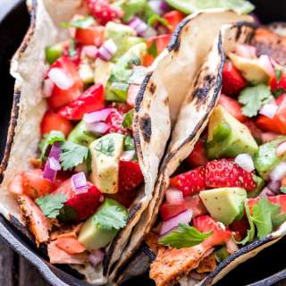 Grilled Salmon Tacos with Strawberry Avocado Salsa