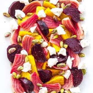 Roasted Balsamic Beet, Goat Cheese and Pistachio Salad