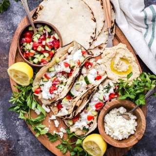 Greek Chicken Tacos with Tzatziki and Hummus