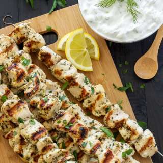 Greek Lemon Chicken Skewers with Tzatziki Sauce