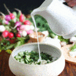 Cold Bulgarian soup with kefir, cucumbers, dill, walnuts and feta