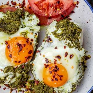 Easy Pesto Eggs with Tomato and Mozzarella