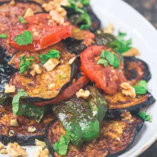 Fried Eggplant Recipe with Green Peppers and Tomatoes