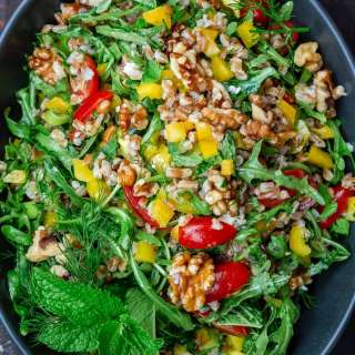 Mediterranean Farro Salad with Arugula and Walnuts