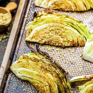 Crispy Roasted Cabbage Wedges (with Dukkah and Tahini)