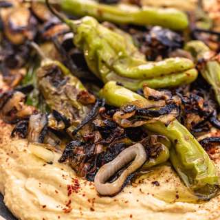 Hummus with Shallots and Shishito Peppers (Best Hummus Toppings!)