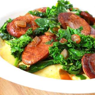 Andouille Sausage and Greens with Cheese Grits