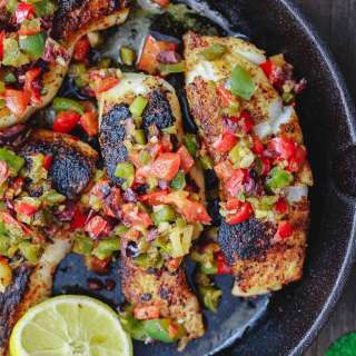 Mediterranean Pan Seared Sea Bass Recipe with Garlic Bell Pepper Medley