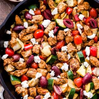 Greek Chicken and Vegetable Skillet with Olives and Feta