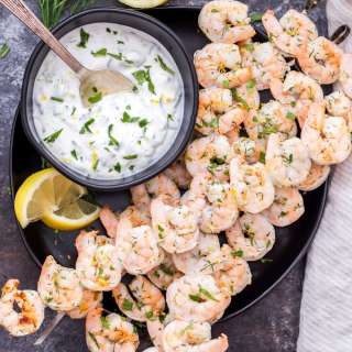 Lemon Dill Grilled Shrimp with Yogurt Herb Sauce