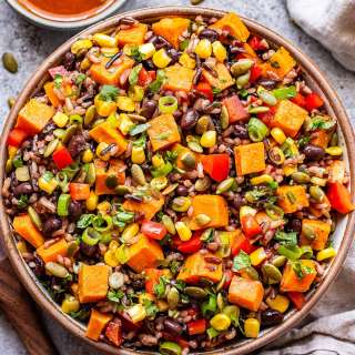 Southwest Sweet Potato, Black Bean, Wild Rice Salad