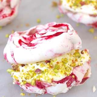 Raspberry Meringues with Pistachios