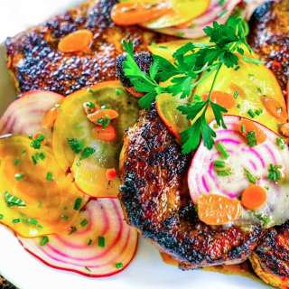 Honey Turmeric Pork Cutlet with Rainbow Beet and Carrot Salad