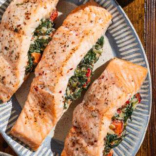 Stuffed Salmon with Spinach, Capers, and Greek Yogurt