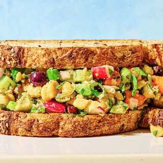Chickpea Salad Sandwich with Fresh Veggies and Herbs