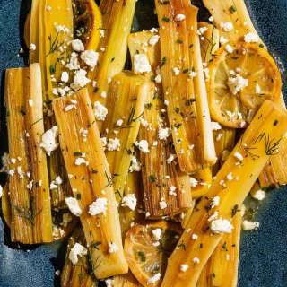 Whole Braised Leeks with Fresh Herbs and Feta