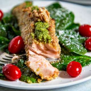 Walnut Crusted Pesto Salmon