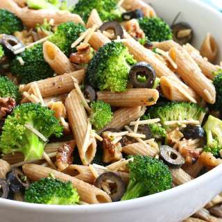 Broccoli Pasta Salad with Toasted Walnuts and Olives