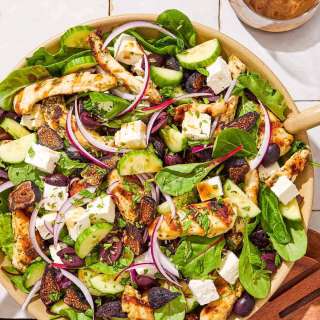 Greek-Style Chicken Spinach Salad with Dried Figs and Feta