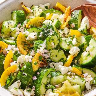 Smashed Cucumber Salad with Fried Lemon and Feta