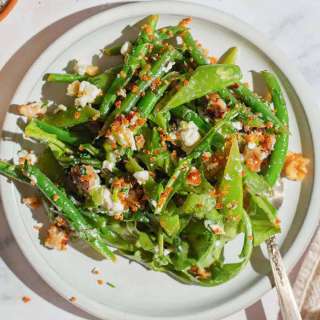 Snap Pea Salad with Green Beans, Walnuts, and Crispy Quinoa