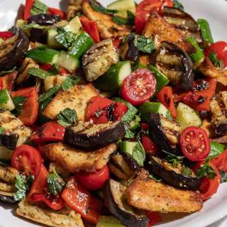 Grilled Eggplant Salad with Za’atar Pita Crisps