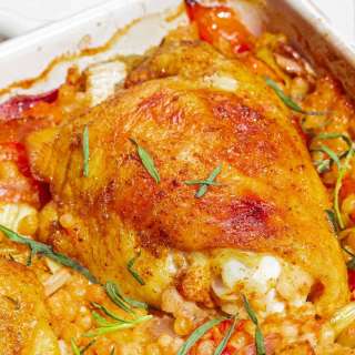 Baked Tomato Chicken Thighs with Couscous