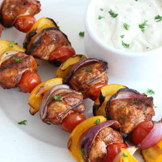 Spicy Chicken Kabobs with Tahini Yogurt Sauce