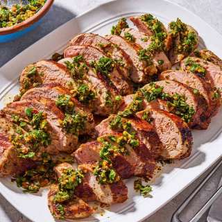 Roasted Pork Tenderloin with Herb and Pistachio Salsa