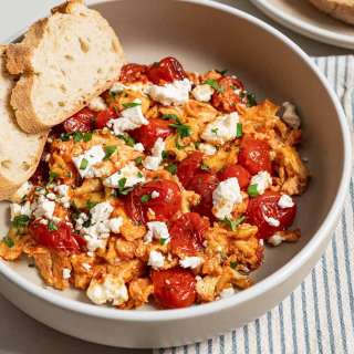 Strapatsada (Greek Tomato Feta Scrambled Eggs)